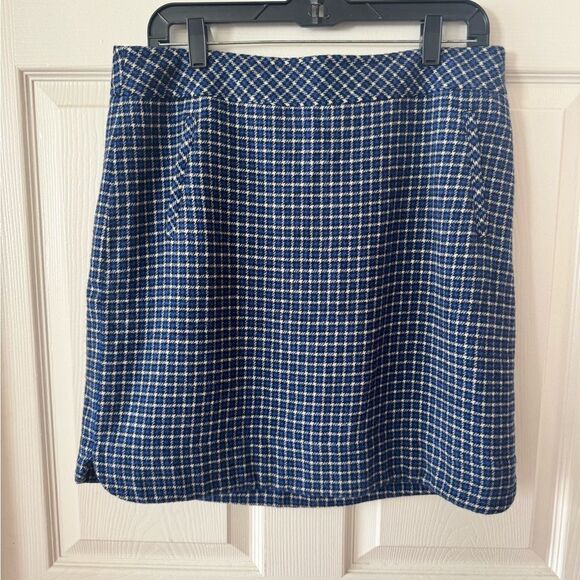 Talbots Blue Plaid Wool Blend A- Line Pencil Skirt 12P - Picture 1 of 12